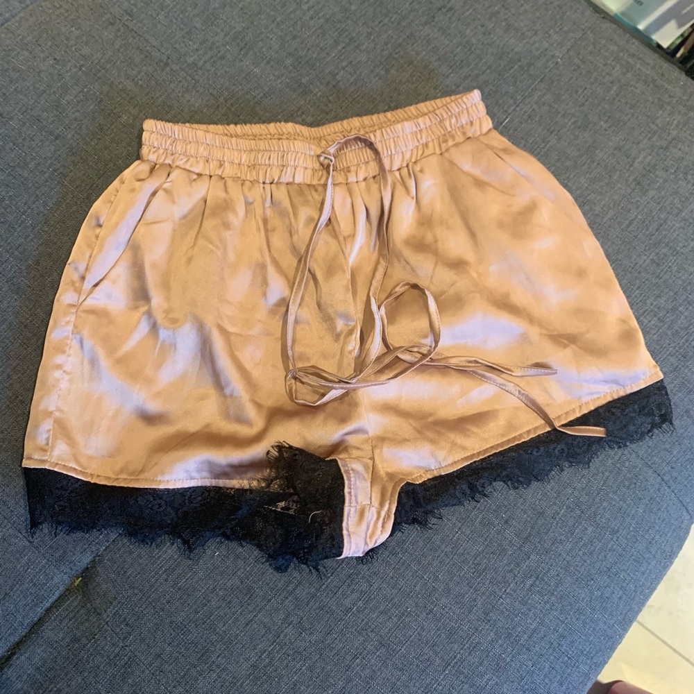 Pink satin shorts w/ black lace